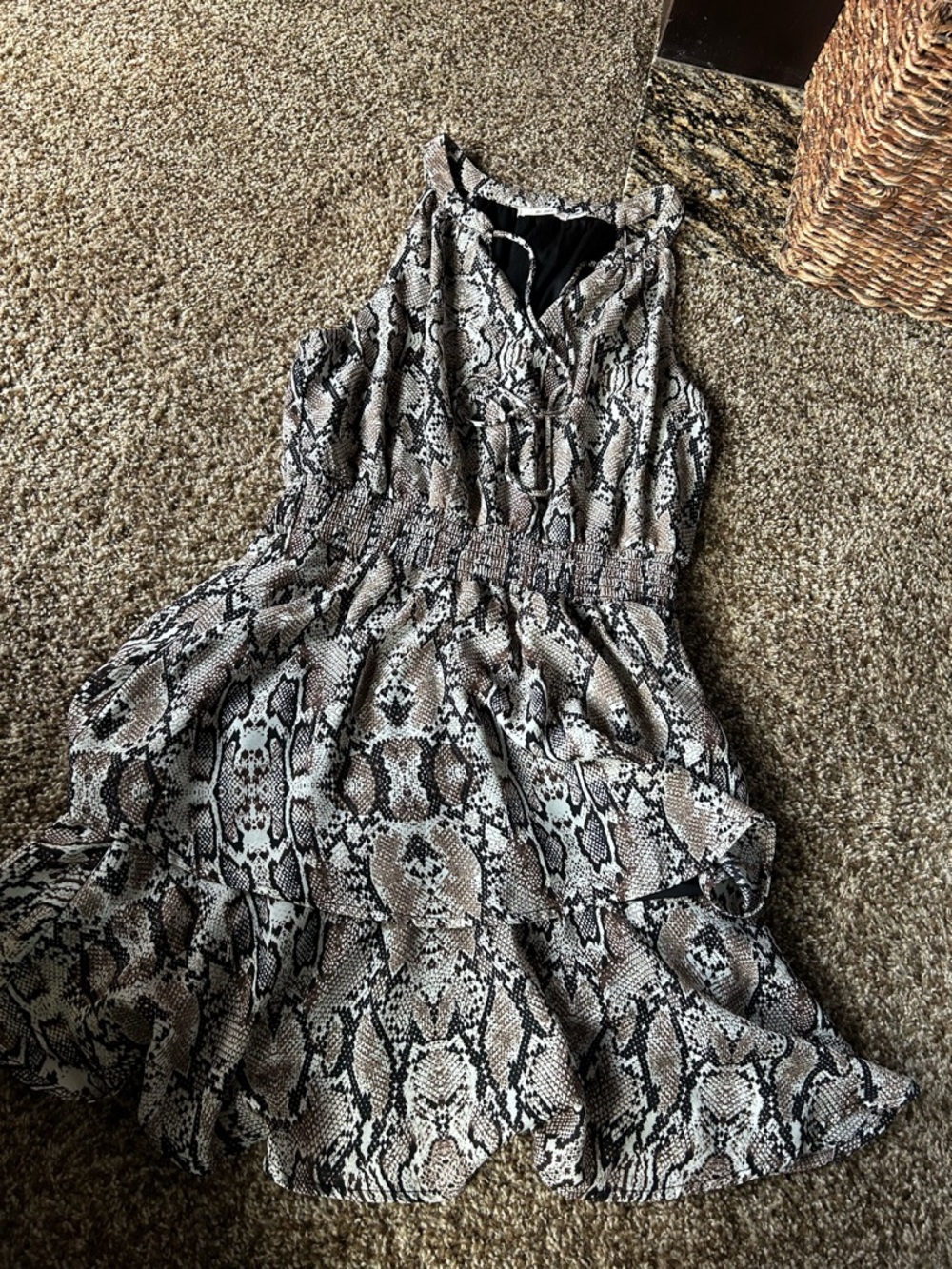 Snake Print Sleeveless Pet-Reptile Themed Dress - Black, Brown, Cream